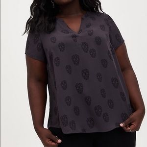 Torrid Grey Skull Georgette Split Neck Blouse